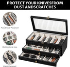 Knife Display Case, 3-Layer Pocket Knife Case Display & Storage Knives, Solid Wood Knife Case for Collections, Gift for Boyfriend Fathers Day Birthday Gifts(Black)