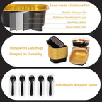 FORBFAN 150 Pack 8 oz Mini Square Cake Pans with Lids, Aluminium Foil Square Brownie Baking Cups, Black and Gold Disposable Ramekins Oven Safe