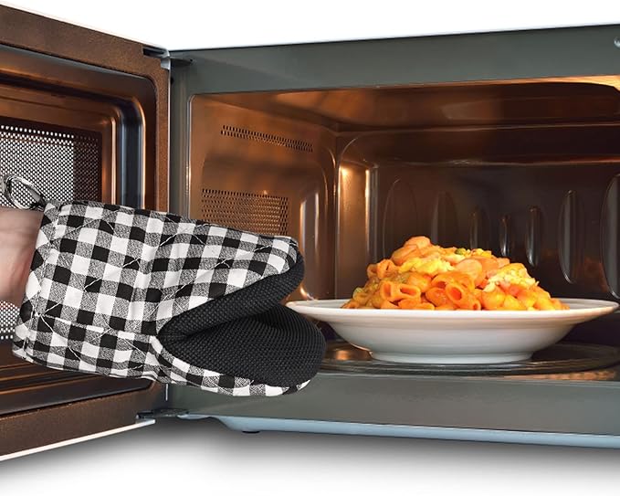 1 Pair Short Oven Mitts, Heat Resistant Silicone Kitchen Mini Oven Mitts for 500 Degrees, Non-Slip Grip Surfaces and Hanging Loop Gloves, Baking Grilling Barbecue Microwave Machine Washable