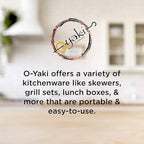 O-Yaki Flat Metal Kabob Skewer for Grilling – Set of 8 BBQ Skewers Stainless Steel with Storage Bag, Dishwasher Safe Skewers with Hook Handle & Sharp Tip for Outdoor BBQ, Cookouts & Oven Use – 9 Inch