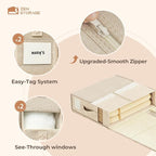 8Pack Sheet Organizers for Linen Closet - King/Queen Size Bedding Storage Boxes with Clear Window | Foldable, Dustproof Linen Organizer for Blankets & Sheet Sets,Beige