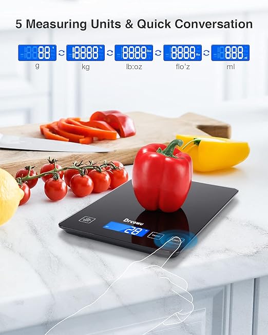 Large Digital Kitchen Scale, Drcowu 15kg Food Kitchen Scales for Baking, Cooking, Keto and Meal Prep, Food Weight Scale with 1g Accuracy and LCD Display, Easy to Read, Grams and Oz (Black)