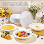 50 Pack Disposable Soup Bowls with Silver Rim, 12oz Premium Heavy Duty Plastic Dinner Bowls for Party, Wedding and Holiday
