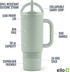 Ello Port 30oz Tumbler with Carry Loop & Integrated Handle | Vacuum Insulated Stainless Steel Reusable Water Bottle Travel Mug | Leak Proof Lid | Flexible Straw | BPA-Free | Dishwasher Safe | Sage