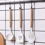 Kitchen Cooking Utensils Set 6Pcs Non-Stick Silicone Kitchen Utensils Spatula Spoon Turner Ladle Pasta Server, Heat Resistant Wooden Handle Silicone Cooking Gadgets Sets for Cookware & Baking
