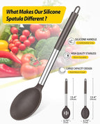Pack of 2 Large Silicone Cooking Spoons,Non Stick Solid Basting Spoon,Heat-Resistant Kitchen Utensils for Mixing,Serving,Draining,Stirring (CHOCOLATE)