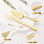 Wedding Cake Cutting Set, Elegant Wedding Cake Knife and Server Set with Thick Stainless Steel Wide Handle, Cake Cutting Set for Wedding Anniversary Christmas, Cake Cutter, 2 Cute Forks and Bows, Gold
