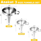 Anaeat Stainless Steel Kitchen Funnel, Multi-Use Premium Metal Food Grade Cooking Funnels with 2 Removable Strainer Filter for Transferring Liquid or Dry ingredients, Oils & 1 Pc Cleaning Brush (5.7")