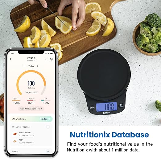 Etekcity Nutrition Smart Food Kitchen Scale, Digital Ounces and Grams for Cooking, Baking, Meal Prep, Dieting, and Weight Loss, 11 Pounds-Bluetooth, Black