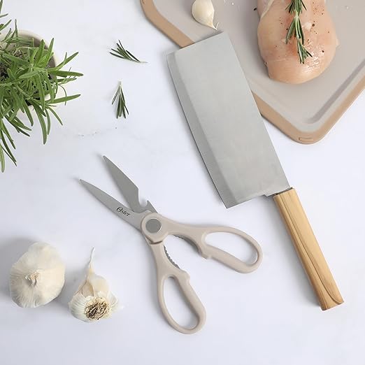 Oster Huntingfield 2 Piece Knife Set - Olive Wood Cleaver Knife and Stainless Steel Kitchen Shear Scissor