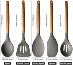 Kitchen Utensils Set, Silicone Cooking Utensils Set,Non-Stick Silicone Spatula Set with Natural Acacia Hard Wood Handle, 5 Piece, Upgraded Thickened Cookware