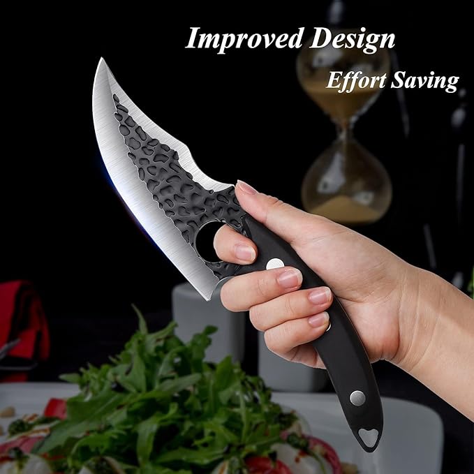 Huusk Japan Knife Upgraded Version, Fillet Caveman Viking Knives Handmade Butcher Boning Knife for Meat Cutting Kitchen Knife with Sheath for Home or Camping Outdoor, Gift for Fathers