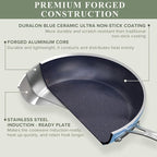 Nuwave Healthy Duralon Blue Ceramic Nonstick Cookware Set, Diamond Infused Scratch-Resistant, PFAS Free, Dishwasher & Oven Safe, Induction Ready & Evenly Heats, Tempered Glass Lids & Stay-Cool Handles