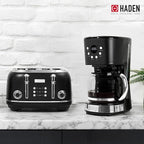 Haden Heritage 4 Slice Wide Slot Stainless Steel Toaster Bundled with 12 Cup Programmable Drip Coffee Maker Coffee Machine, Black & Chrome