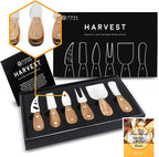 Harvest 6-Piece Cheese Knife Set (Gift-Ready) - Premium Stainless Steel Cheese Knives with Rivets, Full Tang Blades and Teak Wood Handle Charcuterie Board Accessories w/ 15 Festive Recipes