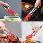 4 Pack Silicone Kitchen Cooking Tongs Set, Stainless Steel Nonstick Food Tong with BPA Free Silicone Tips for Serving Pasta Spaghetti Steak Pie Pizza Salad Vegetable Fruit Grilling BBQ Buffet 9" & 12"