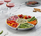 Plasticpro 6 Sectional Round Plastic Serving Tray/Platter (2, White & Gold)