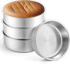 Leonyo 8Inch Round Cake Pans 4 Pack, Stainless Steel Circle Layer Cake Baking Pans Set, Metal Round Baking Tins for Wedding Party, Dishwasher Oven Safe