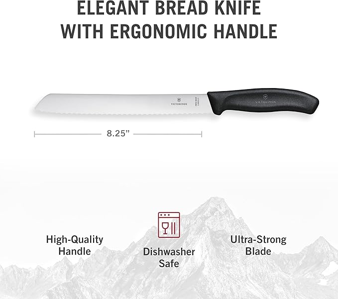 Victorinox Swiss Classic 8.25-Inch Bread Knife with Serrated Edge, Black