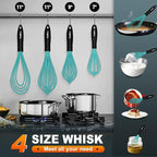 Walfos Silicone whisk,Whisks for Cooking Non Scratch, BPA Free whisk set of 4, 7+9+11in Balloon Whisks & 11in Flat Whisk, Heat Resistant(480°F).Great for Cooking in Pans, Baking, Whisking.Blue