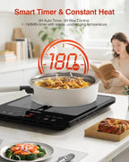 Portable Induction Cooktop, 1°C Precision Control, Dual Temp Display, 1L Boils in 4 Mins, Ultra-Slim 26mm Burner, 6 Cooking Modes, 3-Hour Timer, Glass Surface, for Magnetic Cookware Only
