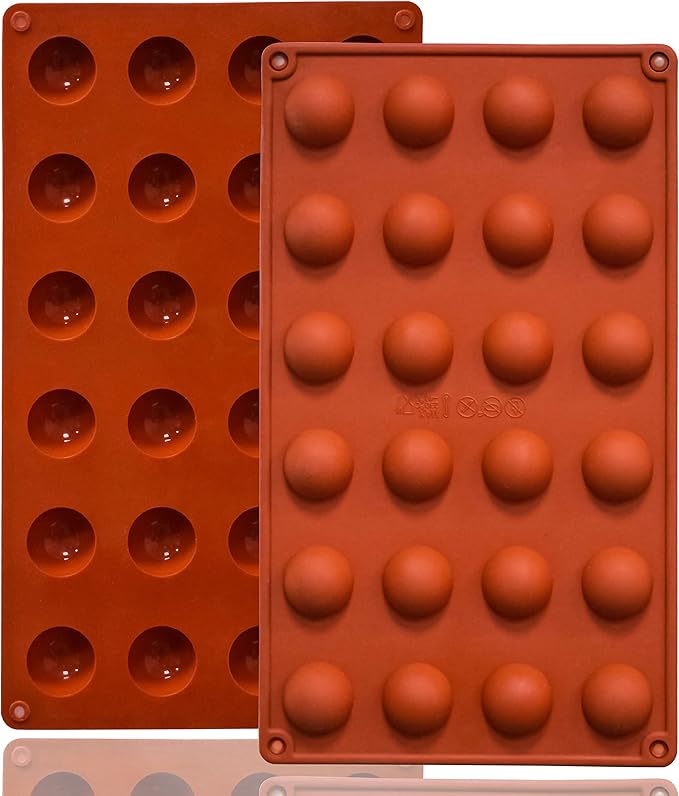 Mini 24-Cavity Semi Sphere Silicone Molds Non-Stick, 2 Packs Half Sphere Silicone Baking Molds for Making Jelly, Chocolates and Cake