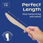 CORAL Light Brown 100% Compostable Knives - 120 Heavy Duty No Plastic Knives (7.0 inch) - Break Resistant with Smooth Edges, Ocean Friendly Alternative to Plastic Silverware - Biodegradable & Disposable Knives