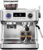 Kndko Double Boiler Espresso Machines with Built-in 30 Grind Settings, 20 Bar Stainless Steel Coffee Maker with Milk Frother Steam Wand, Barista Espresso Maker for Home Cappuccino Latte & Americano