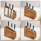 XXXL Magnetic Knife Block 11.8x10 inches, 4-Side Universal Knife Holder Builted in Powerful Magnet, Natural Acacia Wood Knife Storage Organizer for Kitchen Display