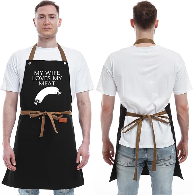 REHAVE Funny Gifts for Men Apron - Dad Gifts - Husband Gift from Wife - Father's Day, Birthday Naughty Gift for Men, Male Friends, Boyfriend, Guy, Chef, Him, Coworker - BBQ Cooking Grilling Aprons