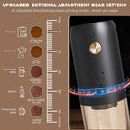 Portable Electric Coffee Grinder， Upgraded External Adjustable 40 Levels Fine to Coarse Settings, Stainless Steel Conical Burr Rechargeable and Faster Grinding for Office,Home,Camping,Travel,Black