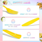 300 Pack Pink Blue Purple Yellow Disposable Plastic Silverware Heavy Duty, Plastic Cutlery Set,Forks and Spoons Knives Set for Birthday Party Prom Night, Weddings, (Macaron Colors)