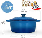 Overmont Enameled Cast Iron Dutch Oven - 5.5QT Pot with Lid Cookbook & Cotton Potholders - Heavy-Duty Cookware for Braising, Stews, Roasting, Bread Baking blue
