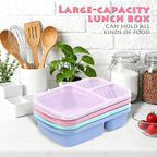 4 Pack Adult Lunch Box Set, Reusable 3-compartment food containers, Microwave and Dishwasher Safe (4 light color)