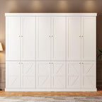 70.8" Tall Farmhouse Kitchen Pantry Cabinet with Doors, Modular Storage Cabinet with 4-Tier Adjustable Shelves, White, Wooden Hutch for Kitchen, Living Room, Set of 2