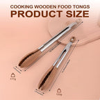 2 Pack Walnut Wooden Tongs For Cooking, 12 & 9 Inch Kitchen Salad Utensils Tongs with Hanging Hole and Wooden Tips, Stainless Steel Kitchen Barbecue Food Suitable for Salad