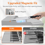 Lifewit Magnetic Drawer Knife Organizers Insert, Kitchen Plastic In Drawer Knife Block Slots for 16 Knives and 1 Sharpening Steel, Extra Large Steak Chefs Knives Holder Storage Sets, Gray