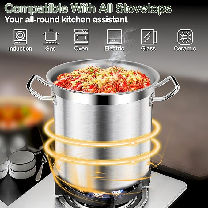 Stainless Steel Stock Pot-24QT Heavy Duty Induction Cooking Pot with Visible Lid,Big Stockpot, Deep Cookware Commercial Grade Stock Pot & Stockpots for Boiling Cooking Soup Stew Canning Cooking Pots