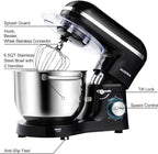 Aucma Stand Mixer,6.5-QT 660W 6-Speed Tilt-Head Food Mixer, Kitchen Electric Mixer with Dough Hook, Wire Whip & Beater (6.5QT, Black)