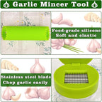 Garlic Press Stainless Steel, Garlic Mincer Tool with Storage Container, Garlic Chopper with Peeler Skin and Cleaning Brush