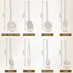 8 Pieces Kitchen Utensils Set, Vayvnt Silicone Cooking Utensils Set for Non-Stick Cookware, Stainless Steel Handle, Heat Resistant Kitchen Gadgets Includes Large Spatula Tongs, Dishwasher Safe, Khaki