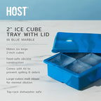 Host Ice Cube Tray with Lid, Makes 6 Large 2" Cubes, Durable Silicone Trays, Perfect for Cocktails, Beverages, Mocktails, Iced Coffee, Tea, Infused Water, Kitchen Essentials, Set of 1, Blue Marble