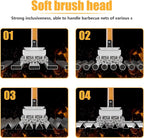 HOUSE AGAIN Grill Brush Bristle Free, 304 Stainless Steel Food-Grade Brush Head with Scraper, Safe BBQ Outdoor Grill Cleaning Brush Strong Barbecue Brush Cleaner Non Wire for Grill Grate/Wooden Handle
