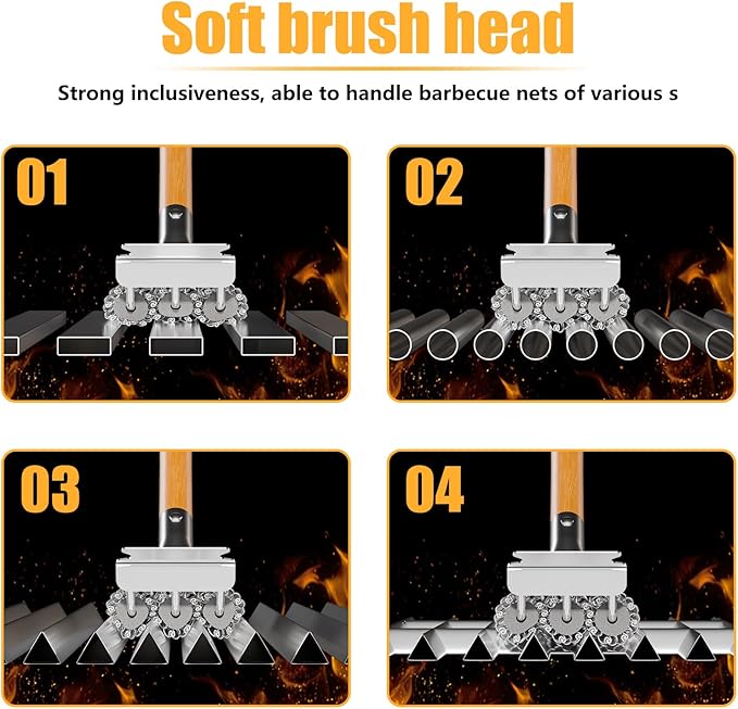 HOUSE AGAIN Grill Brush and Scraper Bristle Free with 3 Replacement Head 304 Stainless Steel Food-Grade Grill Accessories, Safe BBQ Cleaner Brush Strong Barbecue Cleaning Brush for Outdoor Grill Grate