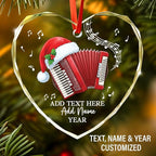 Personalized Text Name & Year Accordionist Glass Ornament, Accordion Instrument Christmas Tree Ornaments, Custom Accordion Player Christmas Ornament 2025, Xmas Decor Gifts for Music Lovers