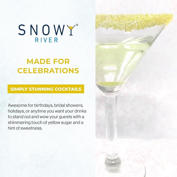 Snowy River Yellow, Cocktail & Margarita Sugar Rimmer - Vibrant Color Glass Rimming Sugar with Medium Crystal Texture - 8oz