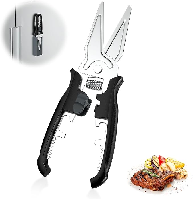 Multifunctional Kitchen Scissors - Kitchen Shears with Magnetic Holder & Safety Lock, Heavy Duty Poultry Shears, Stainless Steel for Chicken Meat Cutting Turkey, Vegetables