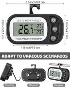 Frienda 8 Pack Black Digital Fridge Thermometer Waterproof Refrigerator and Freezer Room Max/min Record Function LCD Screen Refrigerator Thermometer with Hook and Magnetic Back for Home