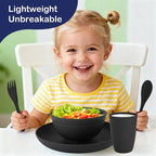 Wheat Straw Dinnerware Sets, Unbreakable Kids Plates and Bowls Sets 20-Piece Service for 4, Alternative Plastic Outdoor Camping Dishes, Microwave & Dishwasher Safe - Black