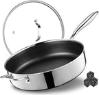 12 Inch Frying Pan Nonstick with Lid, 5.6QT Hybrid Ceramic Deep Saute Pan & Skillet, Tri-Ply Stainless Steel for Even Heat, PFOA/PFOS Free, Induction & Oven Safe